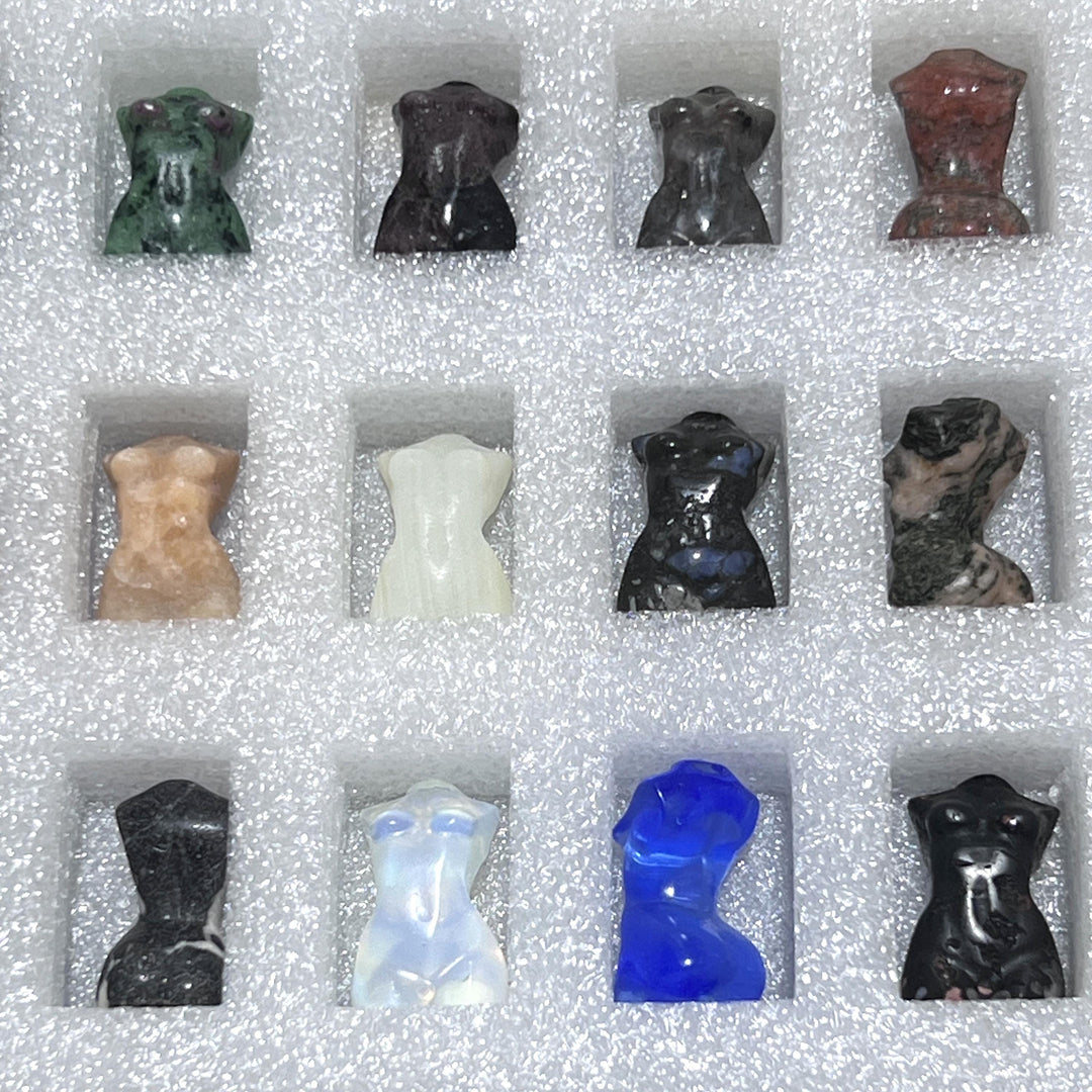 Mixed Gemstone Lady Carvings Collection ( 24 Pcs ) Bulk Wholesale Assorted Flat Box