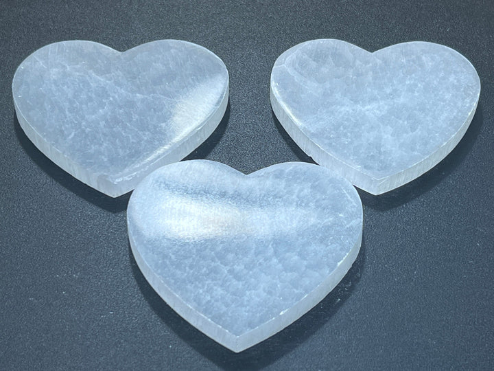Selenite Crystal Heart Plates Large (3 pcs)(4 Inches) Wholesale Lot Polished Gemstone Decor