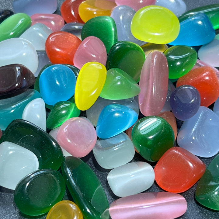 Cats Eye Flashy Colored Glass Tumbled (1 Kilo)(2.2 LBs) Bulk Wholesale Lot Polished Stones