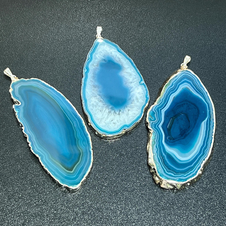 Large Teal Agate Slice Pendant (Silver Plated Edges) Wholesale