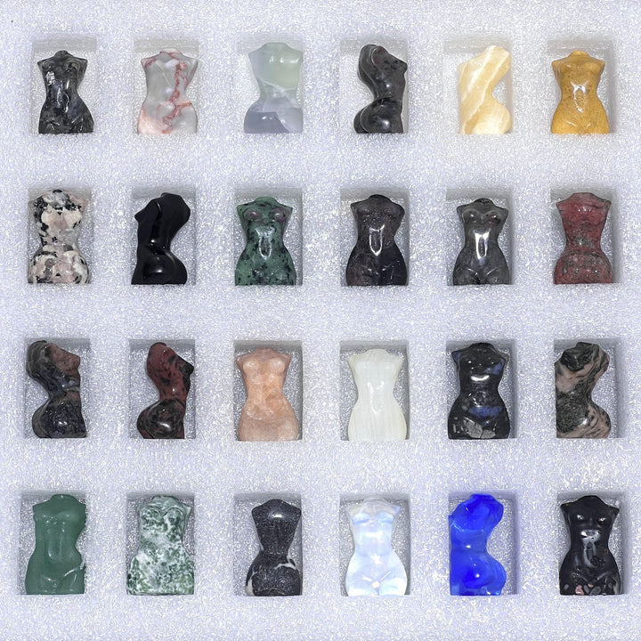 Mixed Gemstone Lady Carvings Collection ( 24 Pcs ) Bulk Wholesale Assorted Flat Box