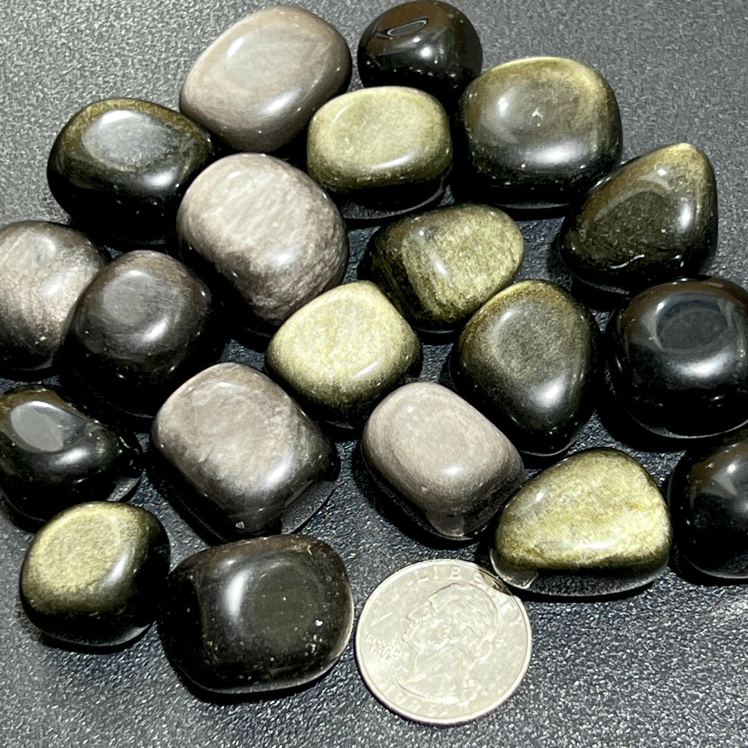 Mixed Gold And Silver Sheen Obsidian Tumbled Stones (By The Piece Or Pound)