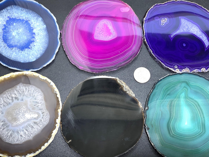 Large Round Circular Agate Slices (2 Pounds)(5 - 5.5 Inches)(Size #5) Two LBs Wholesale Pink Blue Teal Pink Purple Mixed Colors