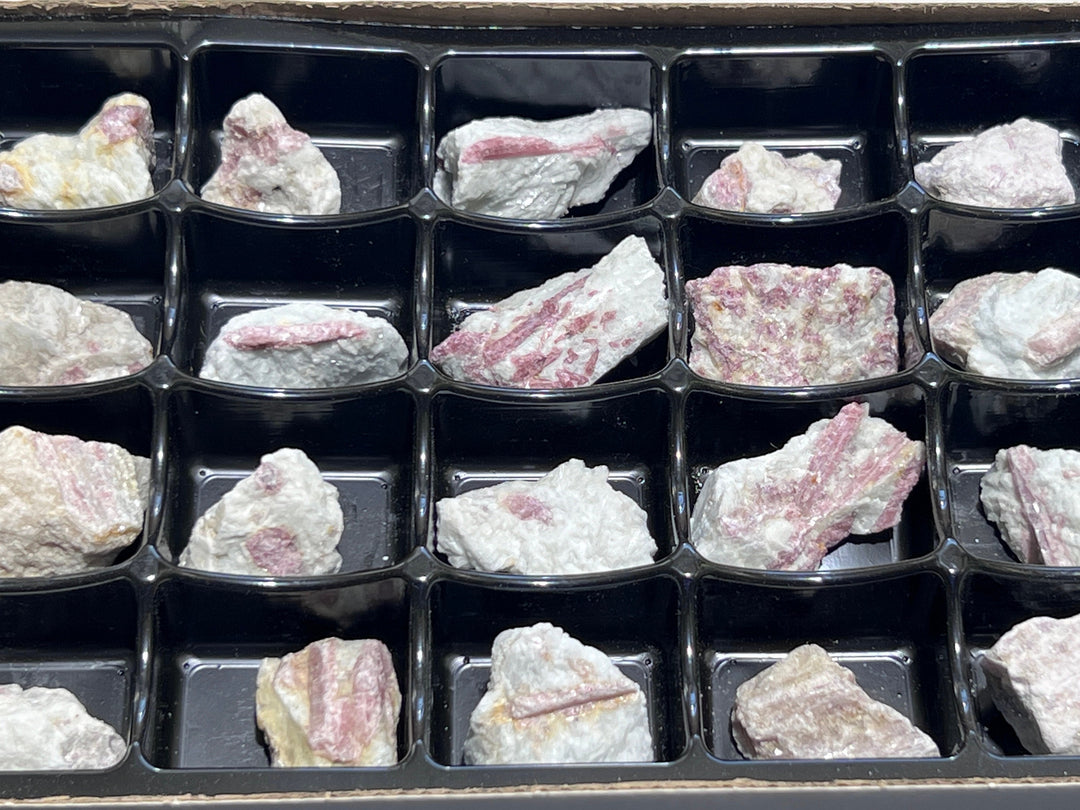 Pink Tourmaline Crystals (24 Pcs) Box Flat Bulk Wholesale Lot Rough Raw Stones Gemstones