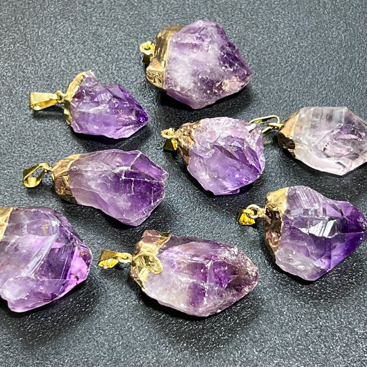 Amethyst Crystal Raw Point Pendant (Gold Plated) Gemstone Jewelry Necklace Supply