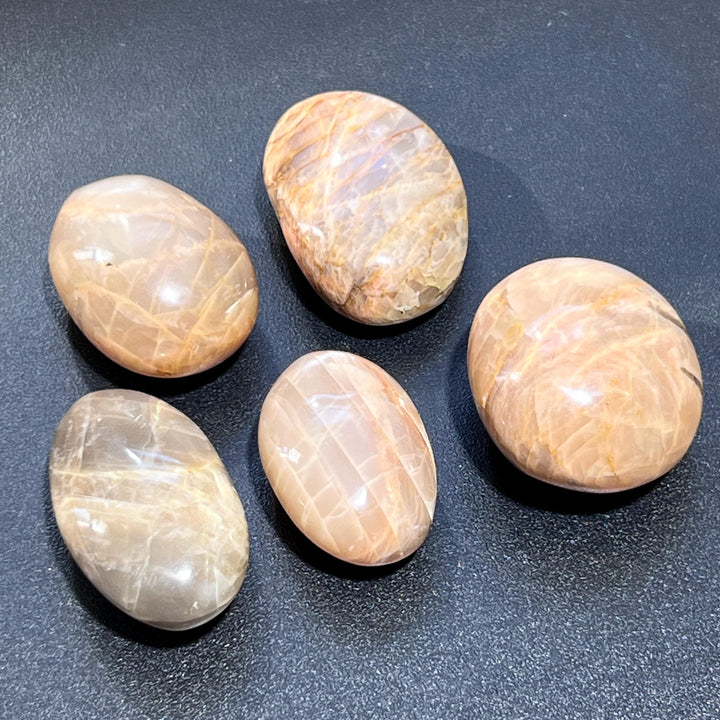 Peach Moonstone Flashy Palm Stone Carving Gemstone Decor Supply