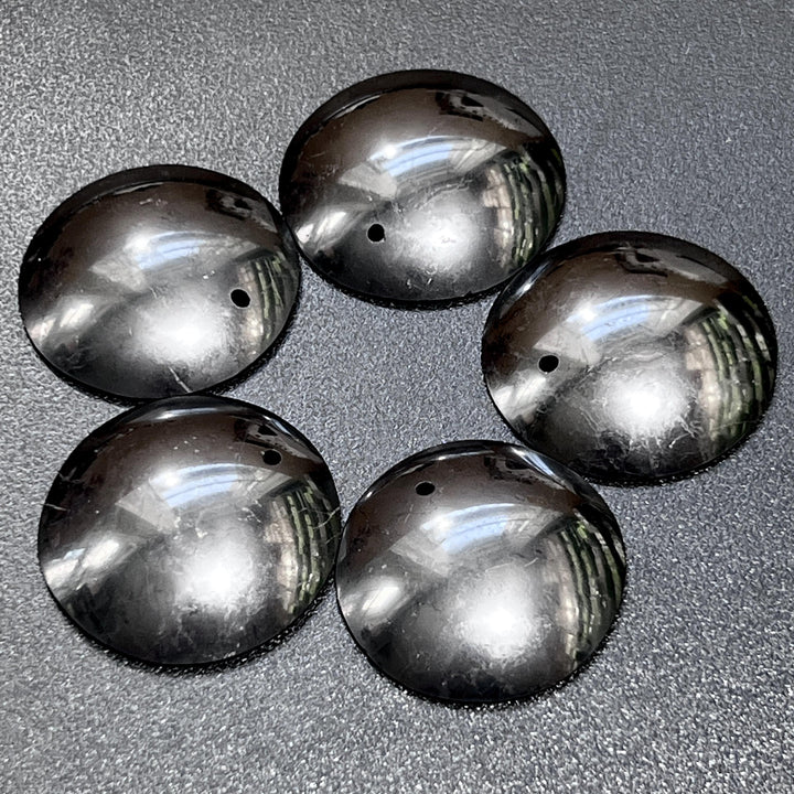 Black Shungite Circle Puffy Dome Drilled Beads Pendant Gemstone Jewelry Necklace Supply