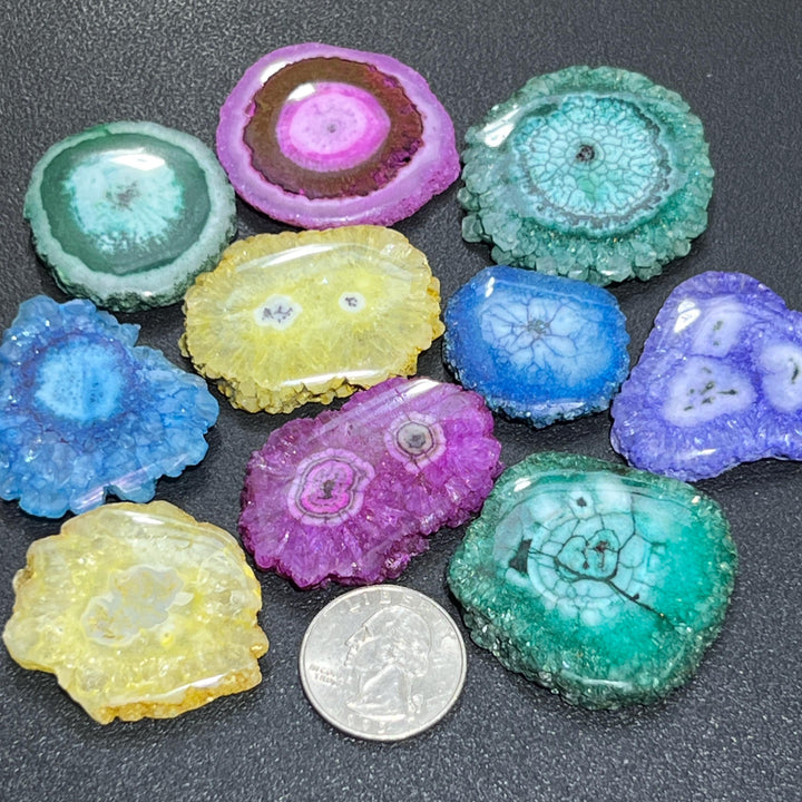 Solar Quartz Crystal Mixed Colors Dyed Cabochon Slices