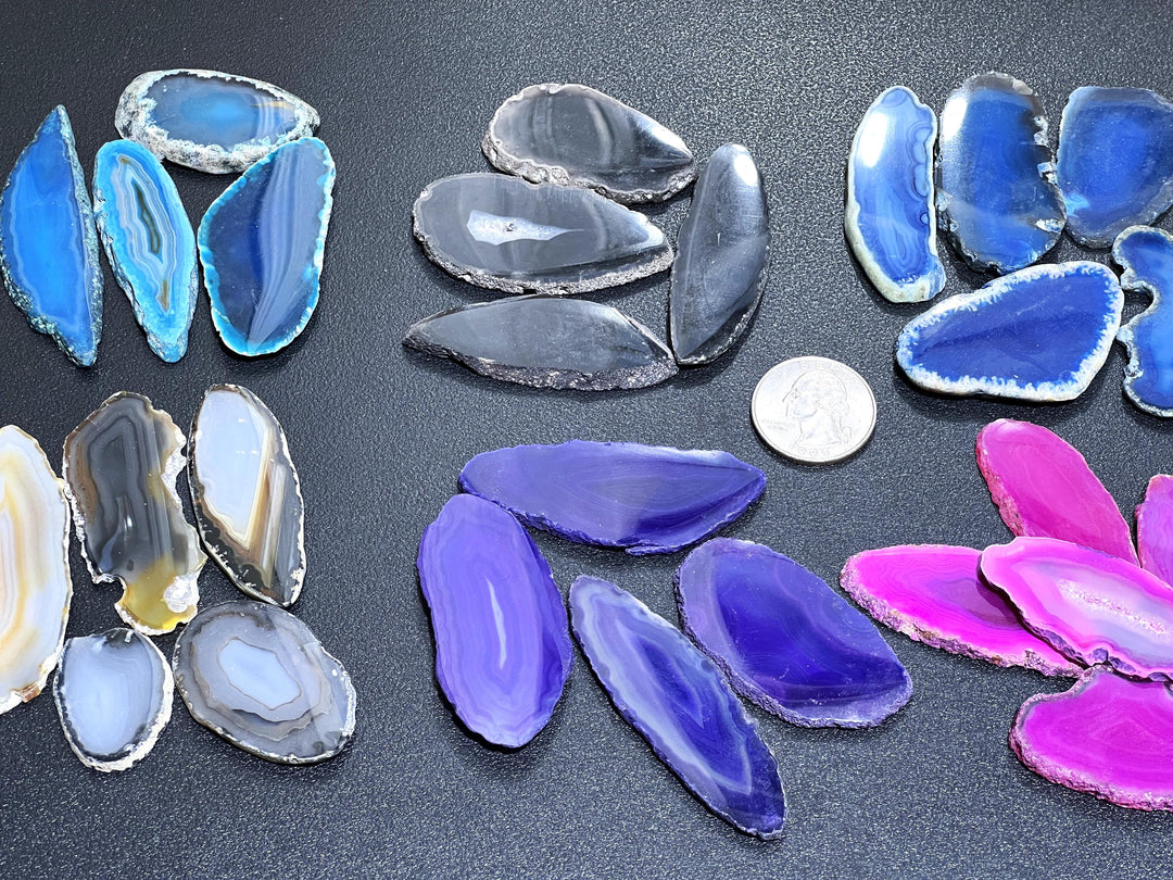 Small Agate Slices (By The Piece)(1-1.5 Inches)(Size #000) Wholesale Pink Black Blue Teal Pink Purple Red Mixed Colors