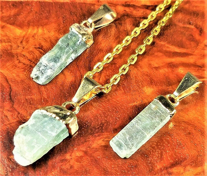 Green Kyanite Crystal Small Petite Pendant (Gold Plated) Gemstone Jewelry Necklace Supply