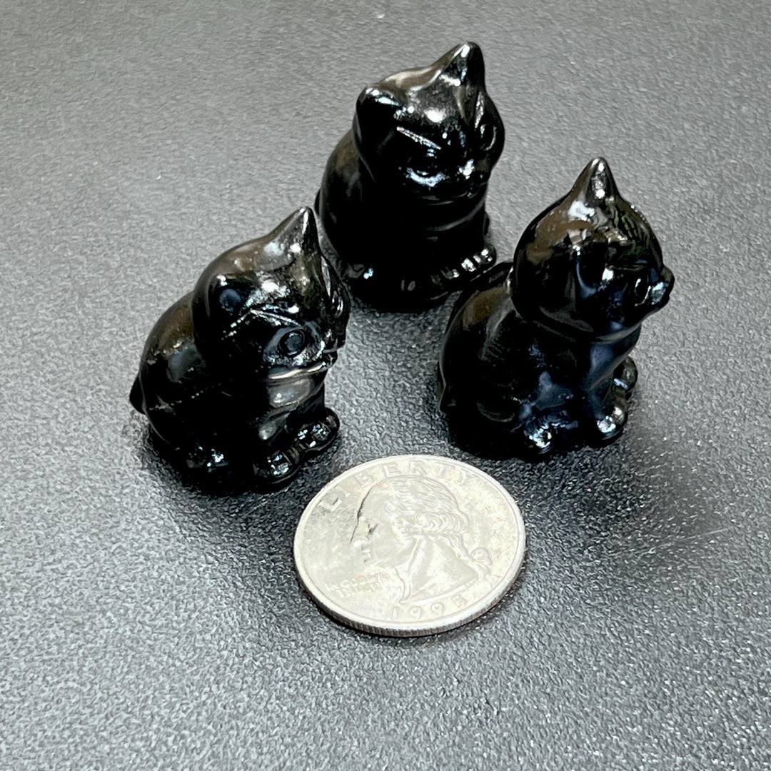 Small Black Obsidian Cat Kitten Carving Wholesale