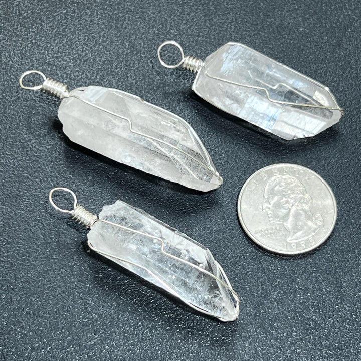 Quartz Crystal Point Wire Wrapped Pendant (Silver Plated)