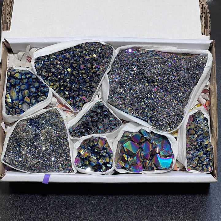 Titanium Aura Amethyst Crystals (Avg 1.5 LBs) Box Flat Bulk Wholesale Lot Raw Stones Gemstones