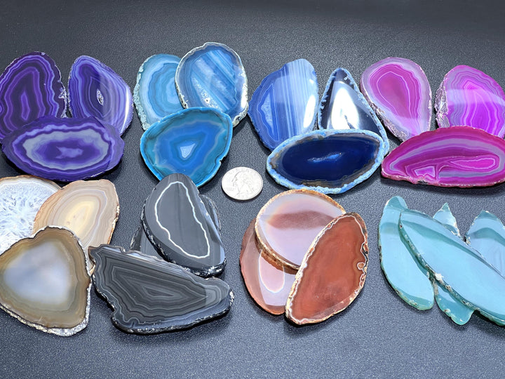 Oval Agate Slices (1 Pound)(2.5-3.5 Inches)(Size #0) One LB Wholesale Polished Pink Black Blue Teal Pink Purple Red Mixed Colors