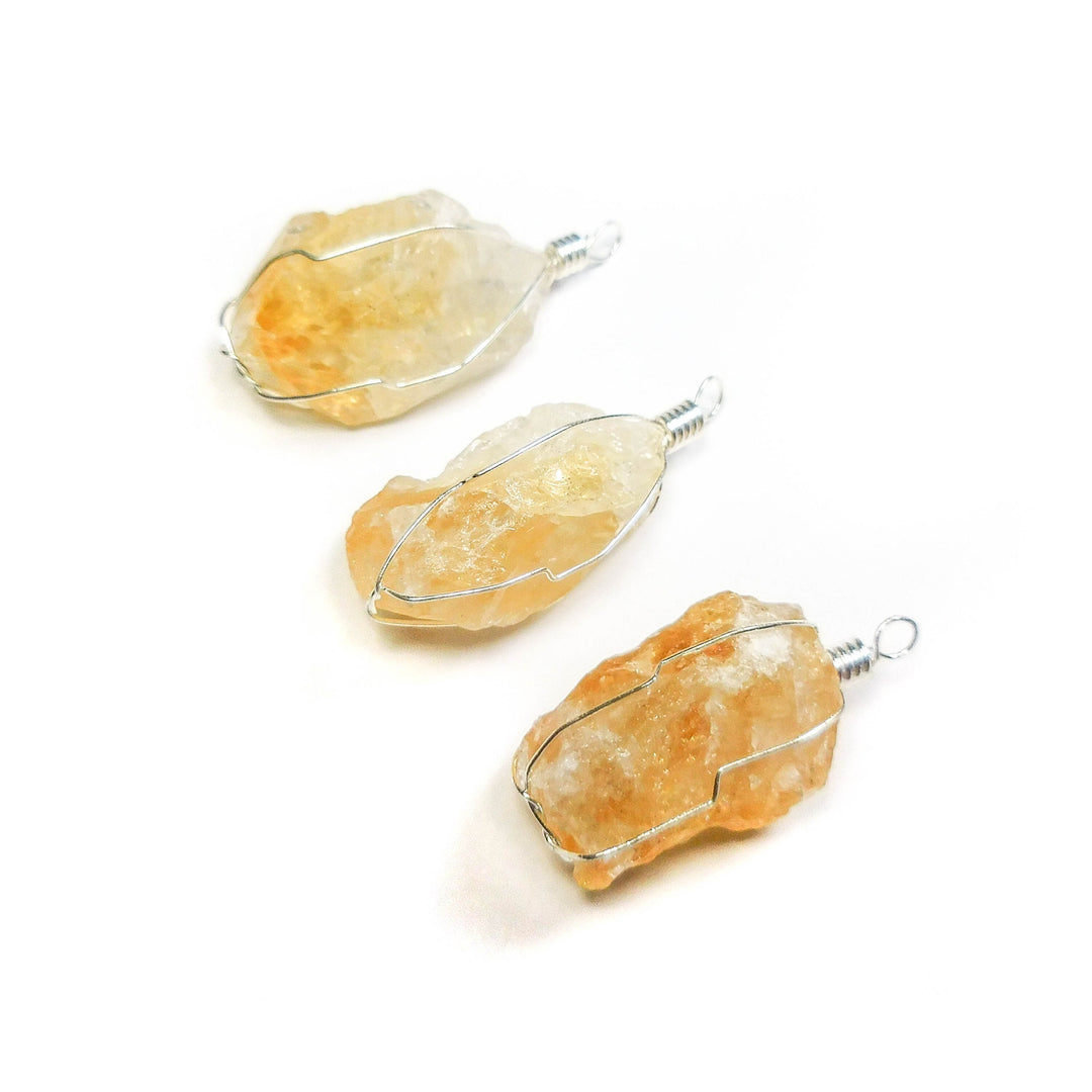 Raw Citrine Crystal Pendant (Silver Plated Wire Wrapped) Gemstone Jewelry Necklace Supply