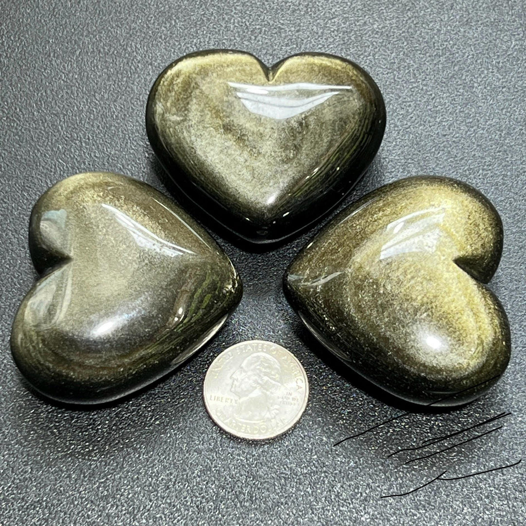 Gold Sheen Obsidian Puffy Heart Carving Gemstone Crystal Decor Supply