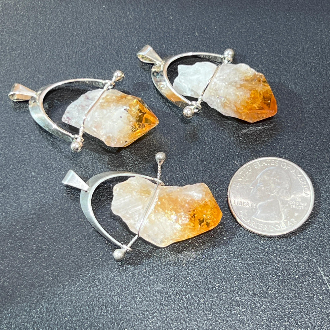 Citrine Crystal Point Pendant (Silver Plated Wire Wrapped)