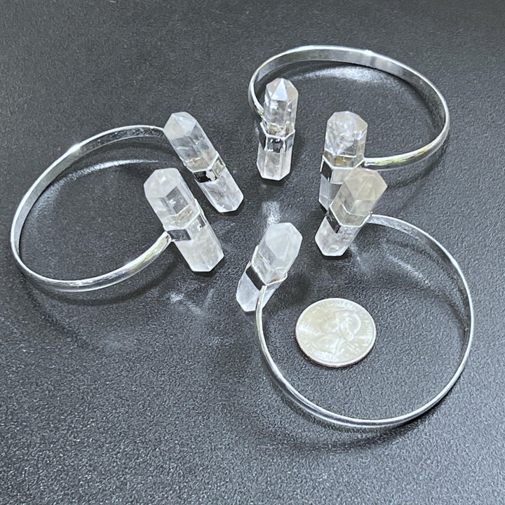 Quartz Crystal Point Adjustable Cuff Bangle Bracelet (Silver Plated) Costume Jewelry Supply