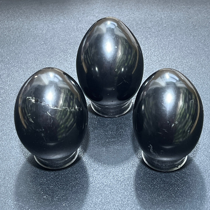 Black Shungite Polished Egg Carving Gemstone Decor Gifts And Supplies