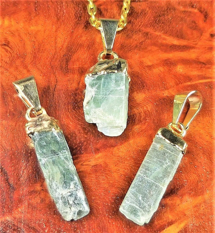 Green Kyanite Crystal Small Petite Pendant (Gold Plated) Gemstone Jewelry Necklace Supply