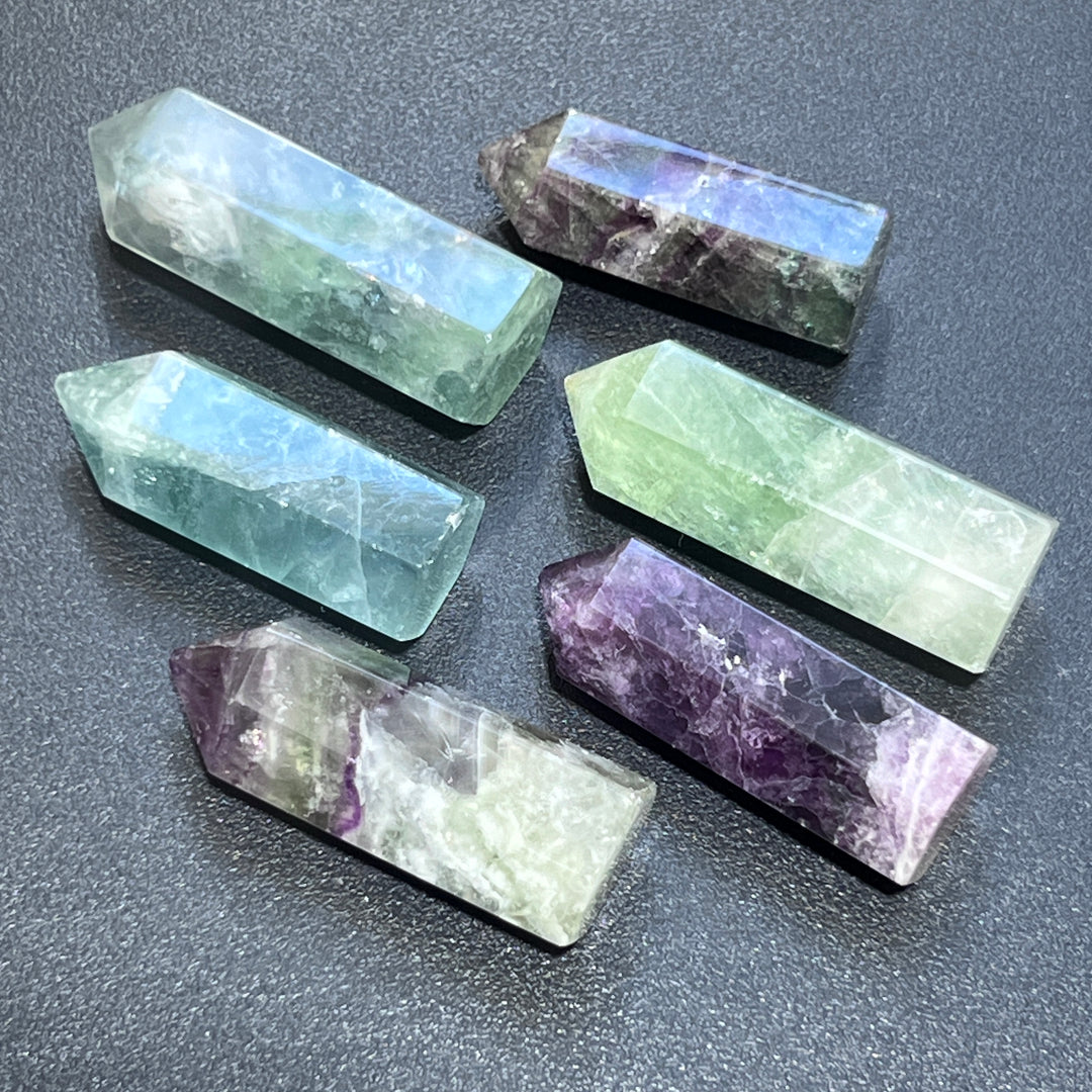 Rainbow Fluorite Crystal Point Tower Standing Obelisk Gemstone Decor