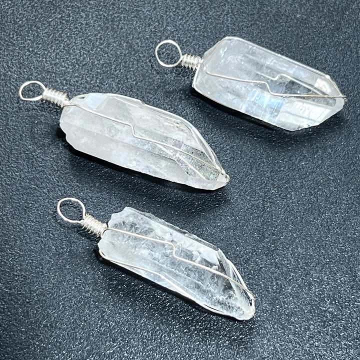 Quartz Crystal Point Wire Wrapped Pendant (Silver Plated)