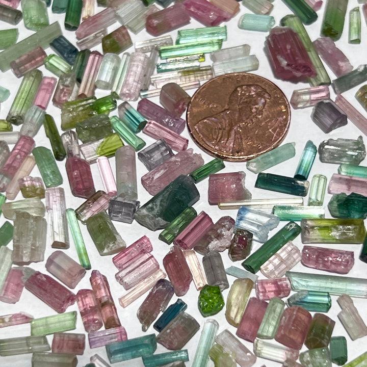 Bicolored Multicolored Tourmaline Crystals Natural Gemstones Grams Lot Watermelon