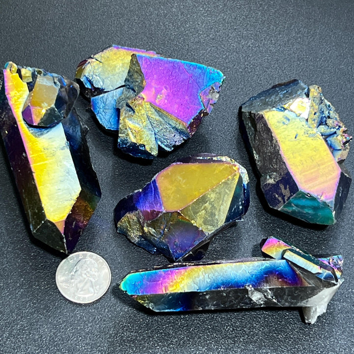 Extra Large Titanium Aura Quartz Crystal Clusters And Rough Raw Points