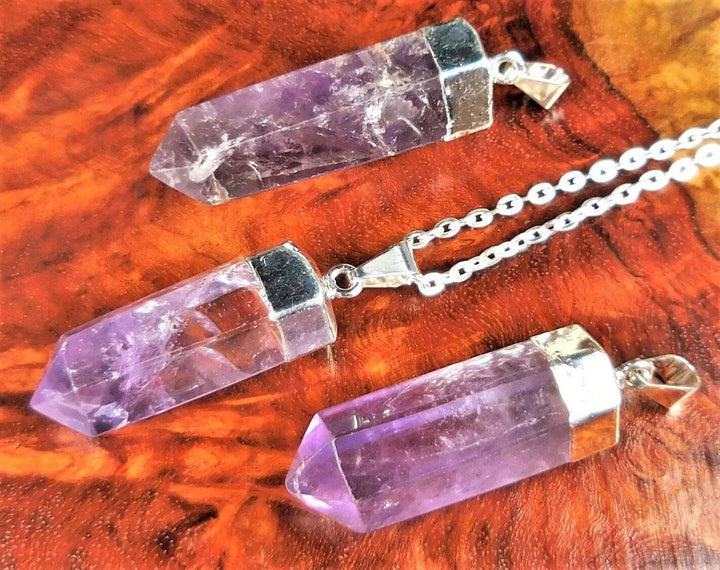 Amethyst Crystal Point Pendant (Silver Plated) Faceted Gemstone Jewelry Necklace Supply