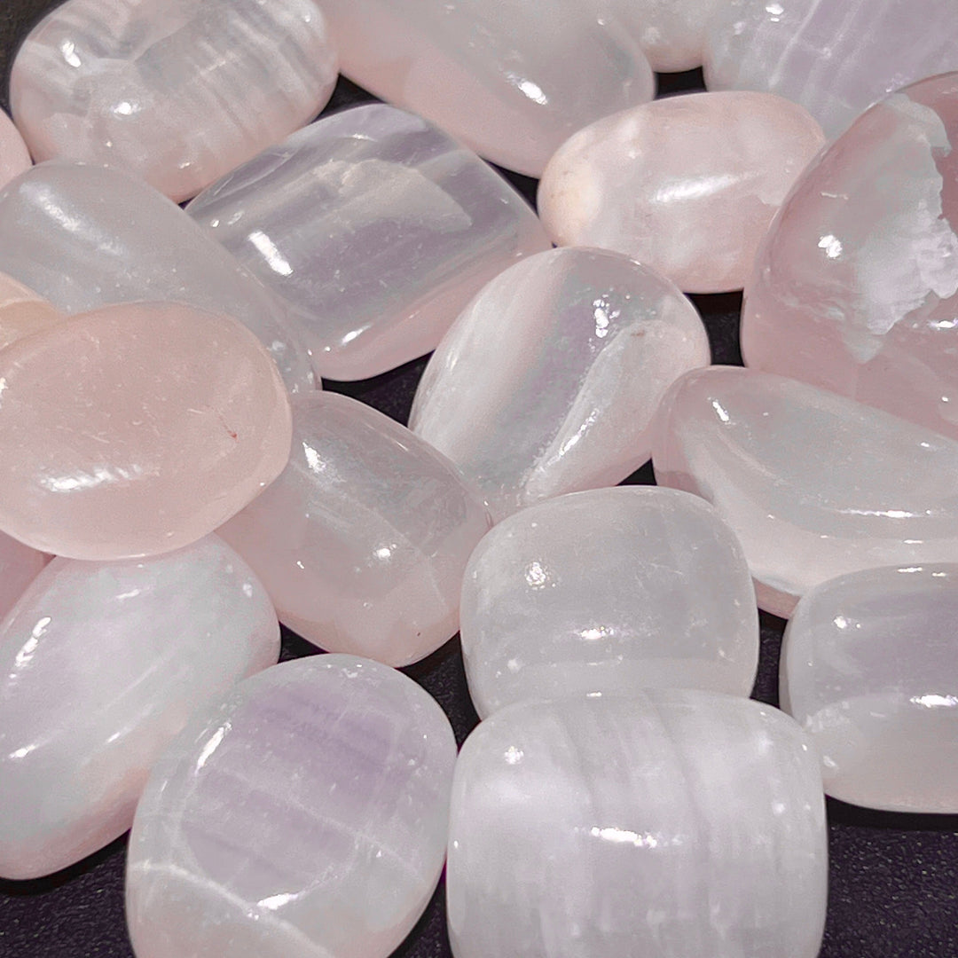 Pink Mangano Calcite Tumbled (UV Reactive)(3 Pcs) Polished Natural Gemstones Healing Crystals And Stones