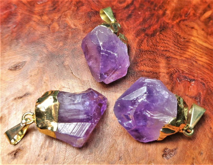 Amethyst Crystal Raw Point Pendant (Gold Plated) Gemstone Jewelry Necklace Supply