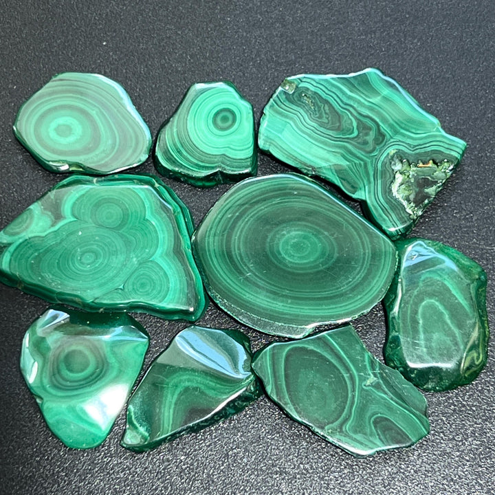 Extra Quality Malachite Slices (1-3 Inches) Polished Freeform Cabochons Gemstone Decor