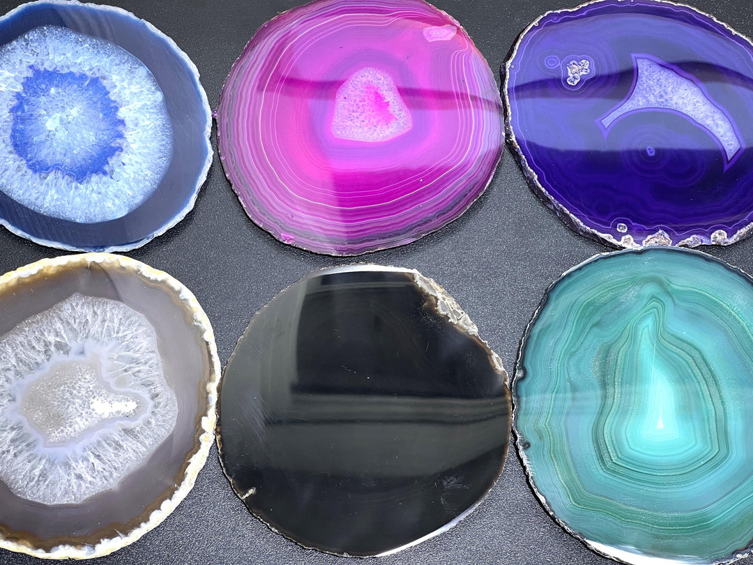 Large Round Circular Agate Slices (2 Pounds)(5 - 5.5 Inches)(Size #5) Two LBs Wholesale Pink Blue Teal Pink Purple Mixed Colors