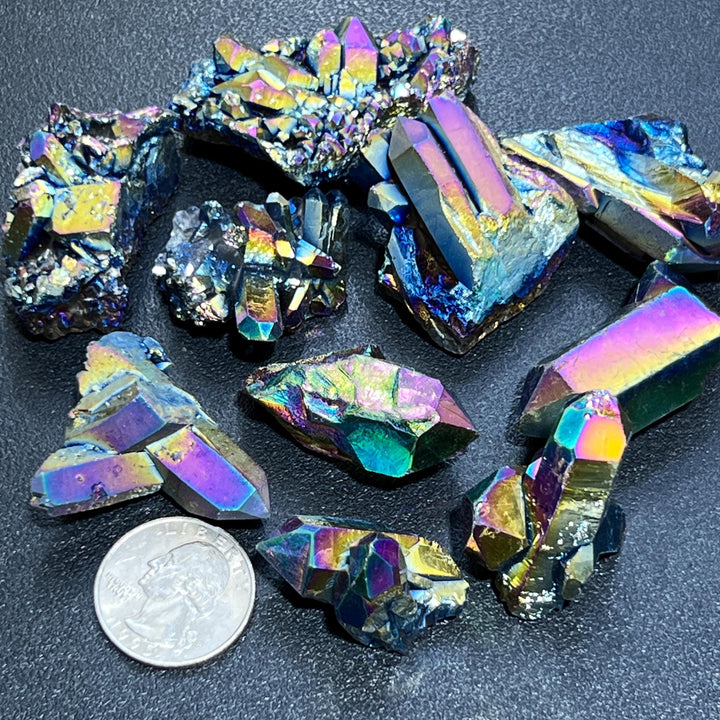 Titanium Aura Quartz Crystal Clusters And Rough Raw Points Wholesale