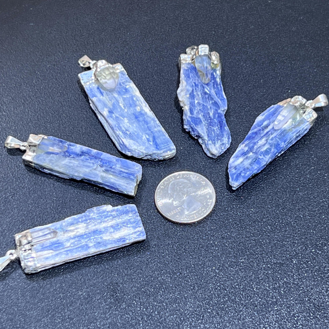 Kyanite and Quartz Crystal Pendant (Silver Plated) Blue Gemstone Jewelry Necklace Supply