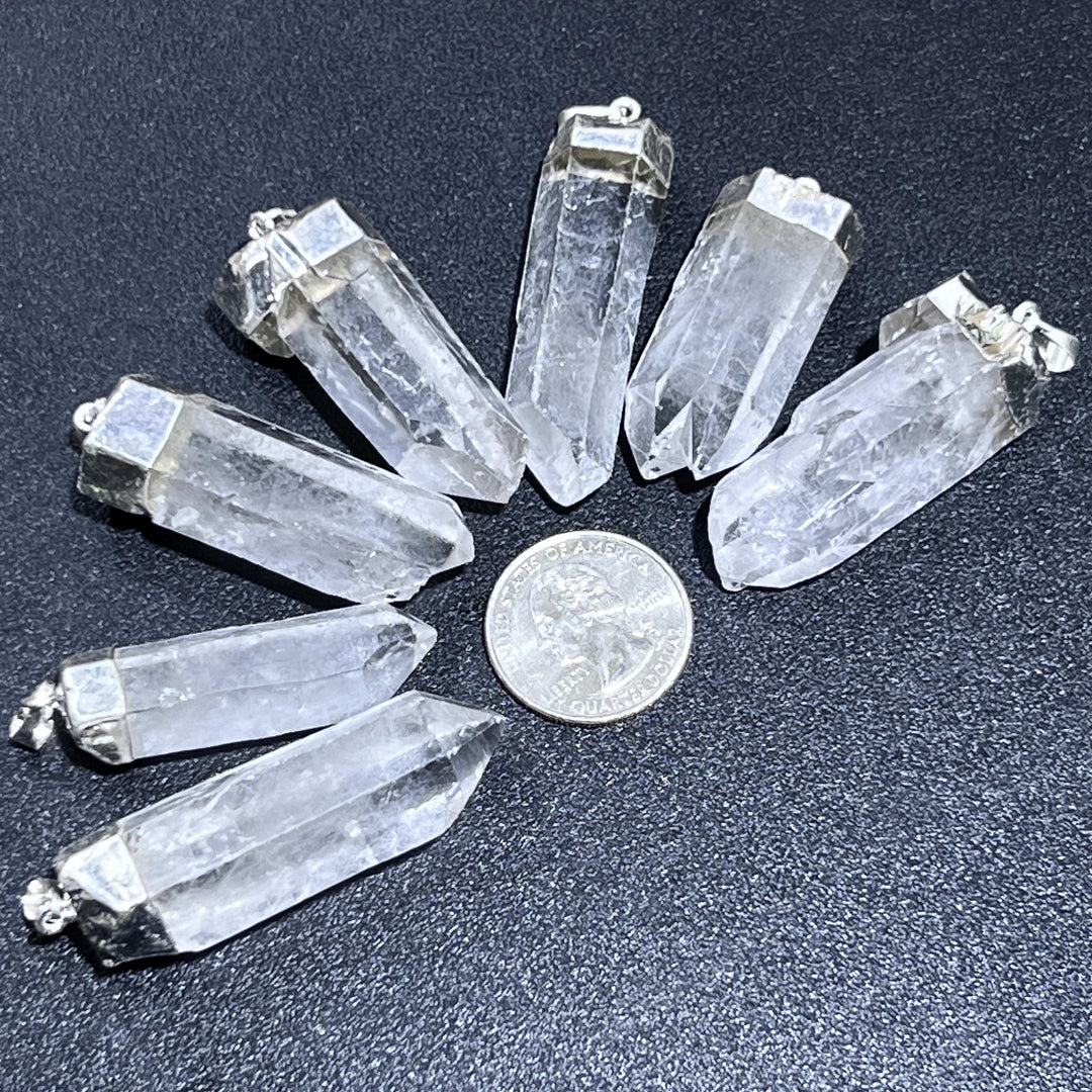 Quartz Crystal Point Pendant Large (1.5-2.0 Inches)(Silver Plated) Jewelry Necklace Supply