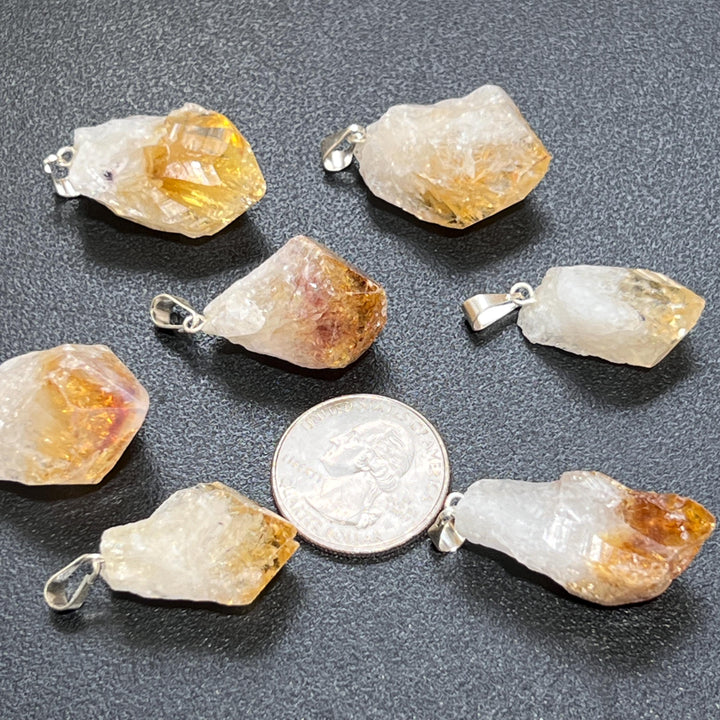 Raw Citrine Crystal Point Pendant (Silver Bail) Gemstone Jewelry Necklace Supply