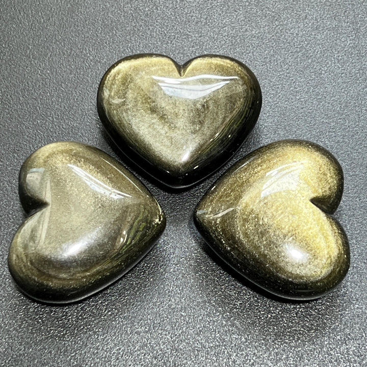 Gold Sheen Obsidian Puffy Heart Carving Gemstone Crystal Decor Supply