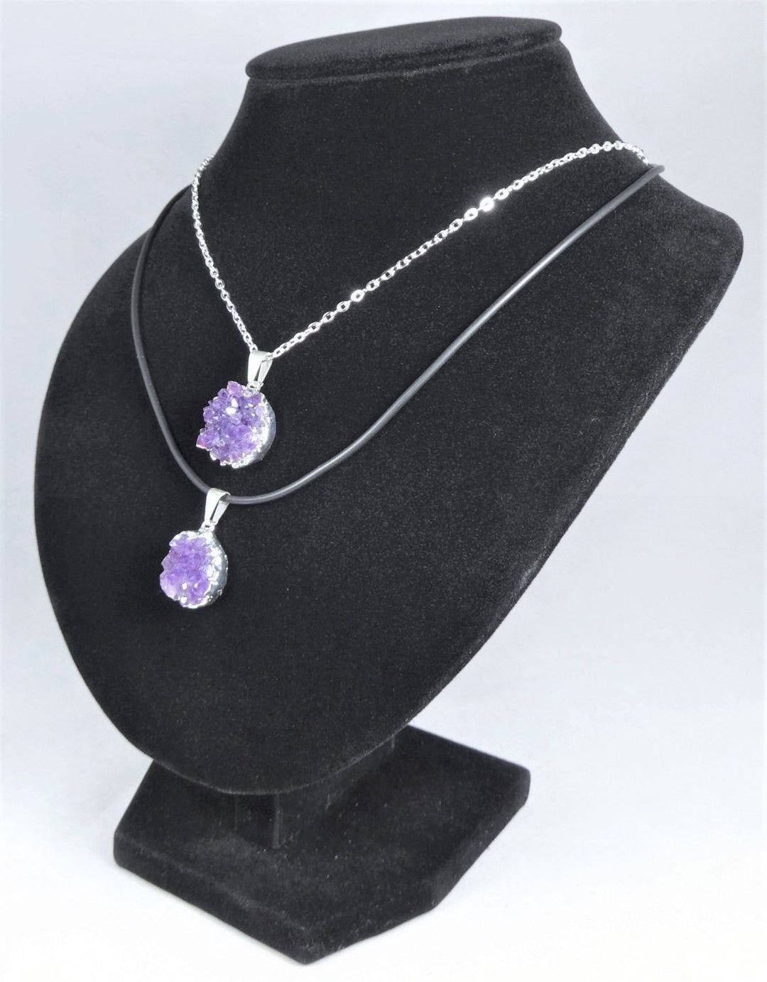 Amethyst Druzy Crystal Pendant (Silver Plated Edges) Petite Purple Jewelry Charm Necklace Supply