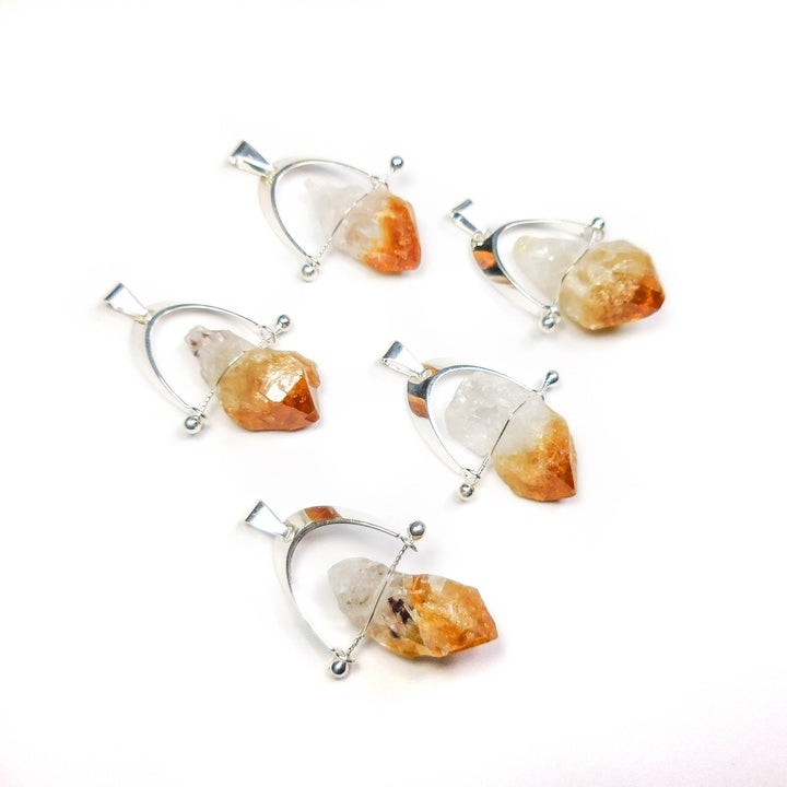 Citrine Crystal Point Pendant (Silver Plated Wire Wrapped)