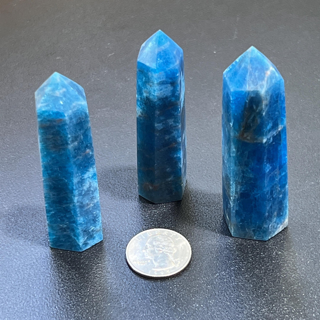 Extra Quality Premium Blue Apatite Standing Tower Point Crystal Obelisk Carvings