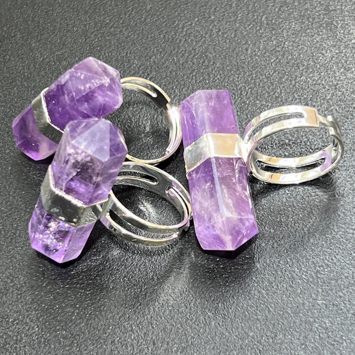 Amethyst Crystal Point Adjustable Ring (Silver Plated) Costume Jewelry Supply