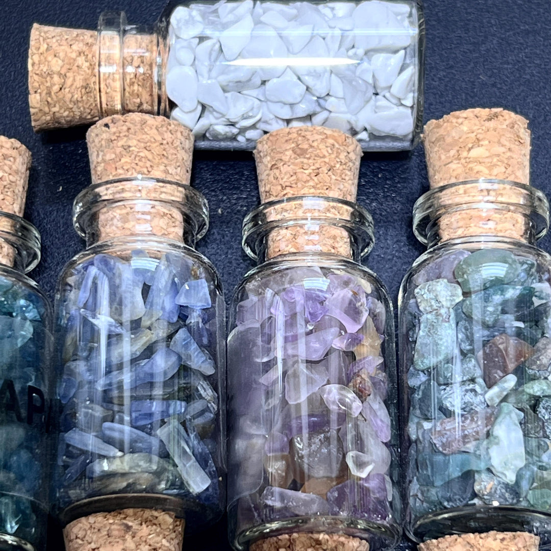 Crystal Gemstone Chips Labeled Bottle Collection (Set Of 15) Assorted Box Flat Gift Set Tumbled Mix