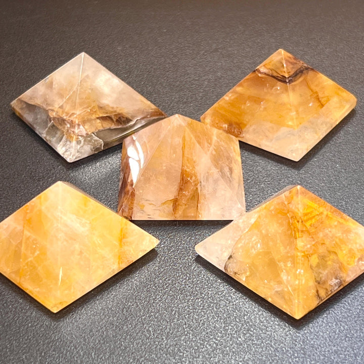 Golden Healer Quartz Crystal Pyramid Carving Polished Gemstone Decor Supply