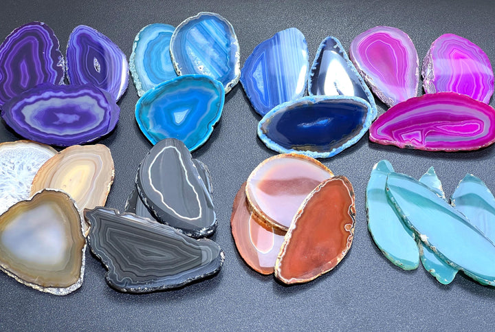 Oval Agate Slices (1 Pound)(2.5-3.5 Inches)(Size #0) One LB Wholesale Polished Pink Black Blue Teal Pink Purple Red Mixed Colors