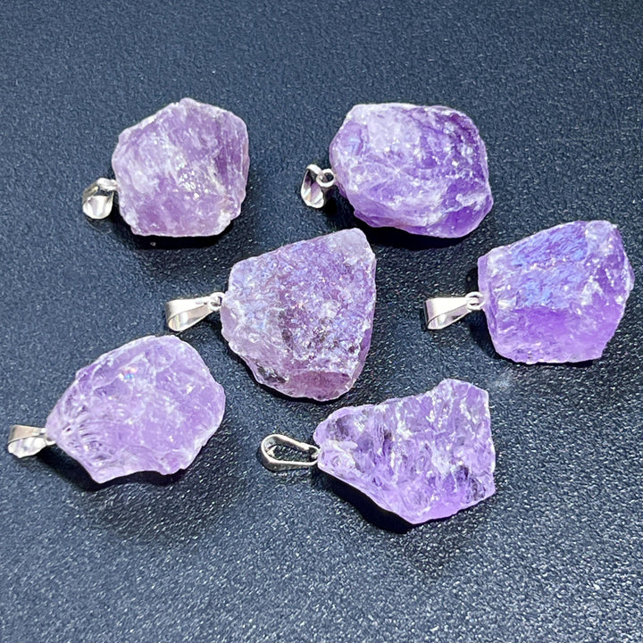 Amethyst Crystal Rough Raw Pendant (Silver Bail) Gemstone Jewelry Necklace Supply