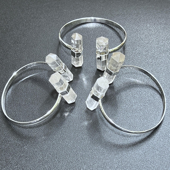 Quartz Crystal Point Adjustable Cuff Bangle Bracelet (Silver Plated) Costume Jewelry Supply