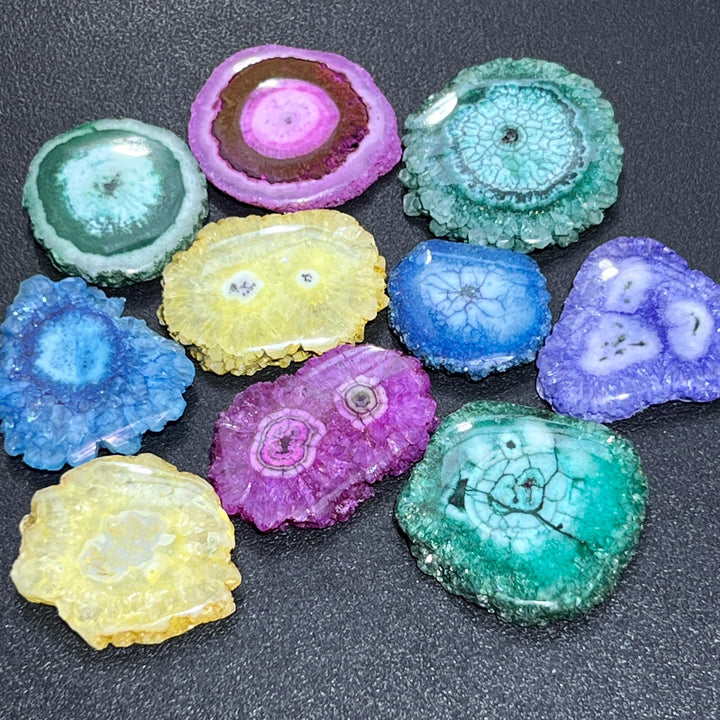 Solar Quartz Crystal Mixed Colors Dyed Cabochon Slices