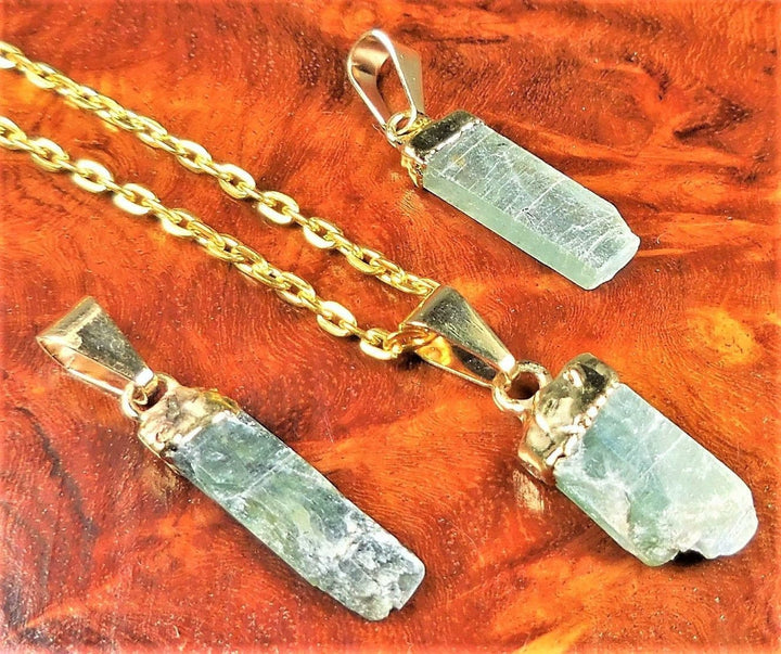 Green Kyanite Crystal Small Petite Pendant (Gold Plated) Gemstone Jewelry Necklace Supply