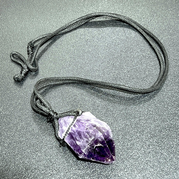 Large Dark Amethyst Crystal Raw Point Necklace (24 Inch Black Cord) Gemstone Jewelry Pendant